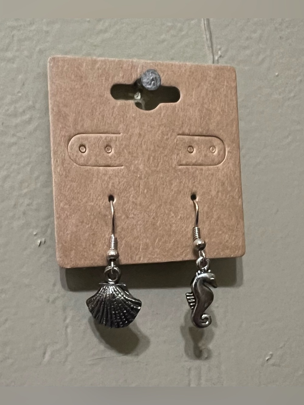 Handmade Silver Toned Seahorse and Shell Charm Dangle Earrings